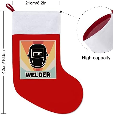 Američki zavarivač Božićne čarape crveni baršunasti s bijelim bombonskim torbom Xmas ukrasima i pribor