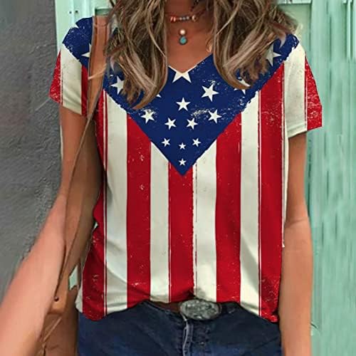 KRATKI SLEEVE pamuk V izrez Američka zastava zvijezda Grafički casual top majica za teen djevojke
