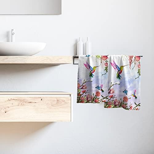 Ružičasti cvjetni ručni ručnici set od 2 Hummingbird Butterfly mekani upijajući ručnik za kupanje za goste kuhinjski ručnik za ručnik za kućne kućne kupatilo ukrasi kupaonice