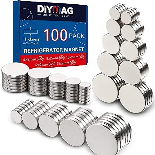 DIYMAG magneti za frižider 100kom, 5 malih magneta različitih veličina, sitni okrugli disk magneti za frižider