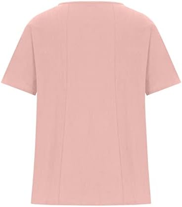 Ljetni kratki rukav majice Žene pamučne platnene bluze Košulje posada Cvjetni top casual gumb