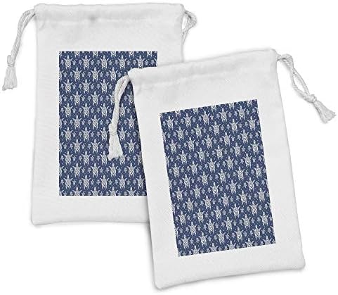Ambesonne kornjačka tkanina TOUCK Set od 2, apstraktni dizajn Creative Caretta Caretta Dizajn i sitne mjehuriće, male torbe za vuču za toaletne potrepštine maske i usluge, 9 x 6, noćna plava i bjelokosti