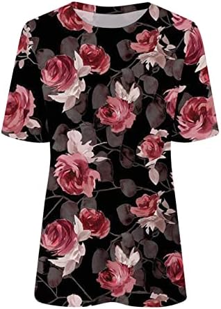 Ljetni vrhovi za žene, ženske majice slatka plus veličine O-izrez ruže cvijet, majica s kratkim rukavima, casual