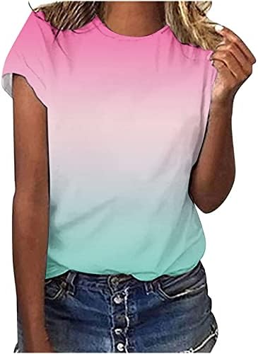 Slatki vrhovi za žene, ženske štampane majice Sumemr Casual okrugli vrat Tshirts labave kratke