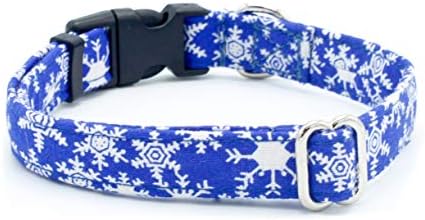 Ogrlica za pse Zimske pahulje Plava 5/8 - 2 širina martingale, kopča božićna ovratnik za pse