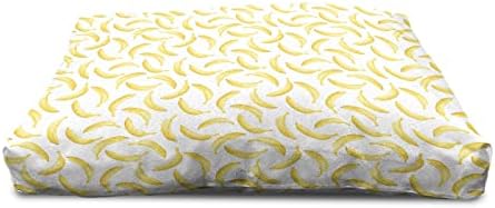 AMESONNE HUTH I BILA DRVENA PET Kuća, crtani stil bananas uzorak egzotična pop umjetno voće tropska tema ispis, unutarnji i vanjski prijenosni odgajivačnica sa jastukom i poklopcem, bijela, bijela