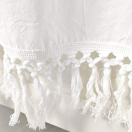 Softta Bed suknja Twin White Ruckel Tassel Boho posteljina Bohemijske djevojke oprani pamuk