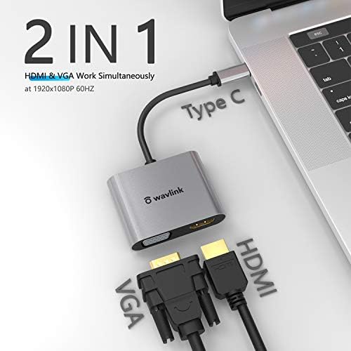 WAVLink USB C do HDMI VGA adapter, Thunderbolt 3/4 kompatibilan, tip C u VGA HDMI Converter za Macbook Pro / Air,
