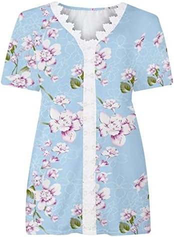 Ženska modna proljetna ljeto tiskana kratkih rukava čipkasti bluza s bluzom za bluzu V-izrezom