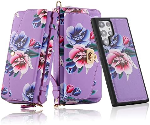 KOEOK Samsung Galaxy S22 Ultra 5G torbica za novčanik sa narukvicom,Crossbody trakom, 2 u 1 odvojivi kožni držač