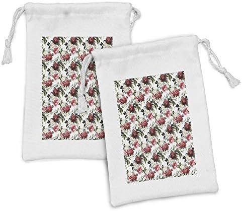 Ampesonne shabby flora tkanina set od 2, stil zemlje cvjetni cvjetni ruže akvarel slike umjetnost, mala torba za vuču za toaletne potrepštine maske i usluge, 9 x 6, tamno koraljni bordo