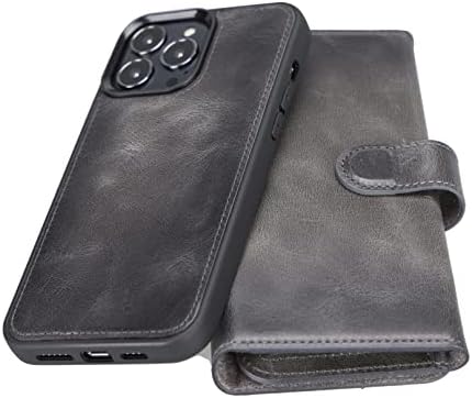 Bayelon futrola za iPhone 13 Pro, trostruka kožna torbica za novčanik od punog zrna, odvojivi magnetni novčanik