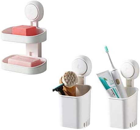 Tairi dvoslojni držač sapuna i četkica za zube za usisavanje četkica za usisnu čašu 2 pakovanje,