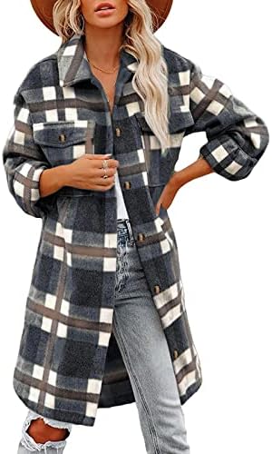 Pleteni flannel za žene za žene modni džepni vrpci dugih rukava s gumbom za jaknu od flanela kailirana