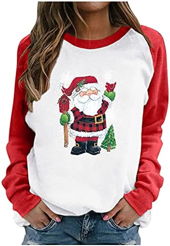 Košulje za žene Trendi labavi fit tunike vrhovi udobnosti Splice božićni pulover Pulover grafički plus