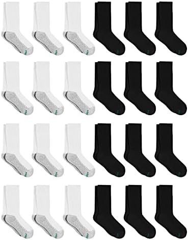 Hanes Boys 'Socks Crew Pack, čarape za dječake Starost 5-12, Stretch pamučne čarape, udobne jastučne čarape za posade, 24-pakovanje
