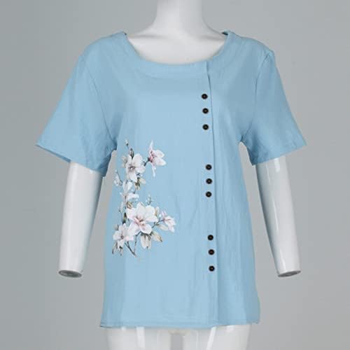 Nokmopo košulje za žene Modni labavi pamučni i posteljina kratkih rukava od ispisanog temperamentnog retka