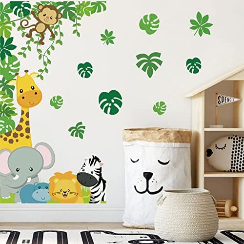 Supzone Jungle zidne naljepnice za životinje zelene naljepnice od palminog lista crtani film Slon žirafa majmun zidna umjetnička naljepnica za djecu dječja dječija igraonica spavaća soba djevojčice Dječačka soba zidni dekor