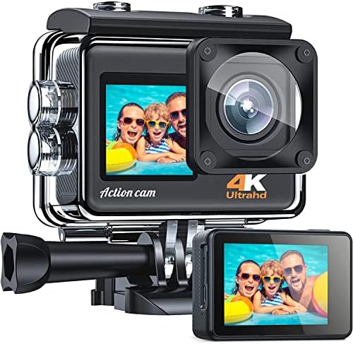 CAMWORLD akciona kamera 4K 24MP Ultra HD WiFi sa dvostrukim ekranom vodootporna Kamera EIS 131ft podvodne kamere 170 stepeni širokog ugla, 2 punjive baterije i komplet dodatne opreme