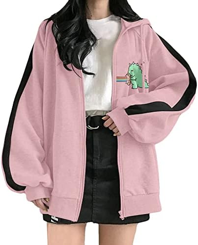 Ženske zimske haljine kaputi Žene Ležerne prilike sa kapuljačom DINOSAUR Print Hood za džepna jakna