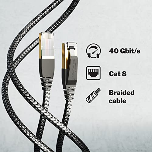 CAT8 Ethernet kabl - 15ft - Internet, Patch & Network kabl sa fleksibilnim probojnim pletenim dizajnom i brzinama munje brzine od 40Gbps - po canedirect