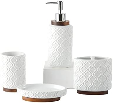 RQyixi set za kupatilo 4 pc nosač četkica za zube sa sapunom set komplet keramike i drvene kupaonice sadrže