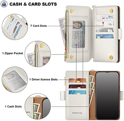 Antsturdy za iPhone 7 Plus /8 Plus 5.5 novčanik slučaj 【RFID Blokiranje】【Zipper Poket】【7 Slot za kartice】