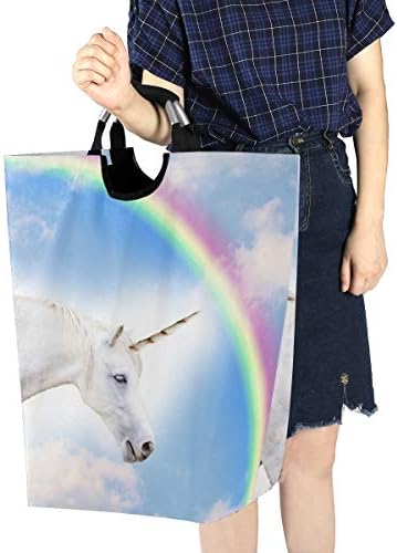 YYZZH Unicorn životinja Bright Rainbow Blue Sky White Cloud velika torba za veš korpa torba za kupovinu