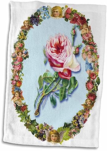 3d ruža prilično ružičasta Engleska ruža u viktorijanskom okviru cvijeća i ručnika za Kerubine, 15 x