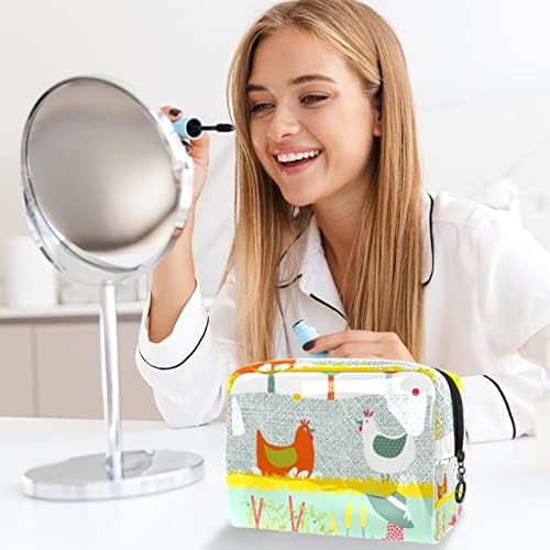 Travel Makeup Bag Vodootporna kozmetička torba toaletna torba za šminku za žene i djevojke, Farm cvijeća djevojka kokoš