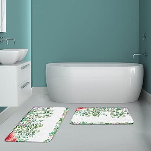 WUASDCS podloga za kupanje sa zelenim listovima akvarel Pink cvjetni eukaliptus zelena Botanička