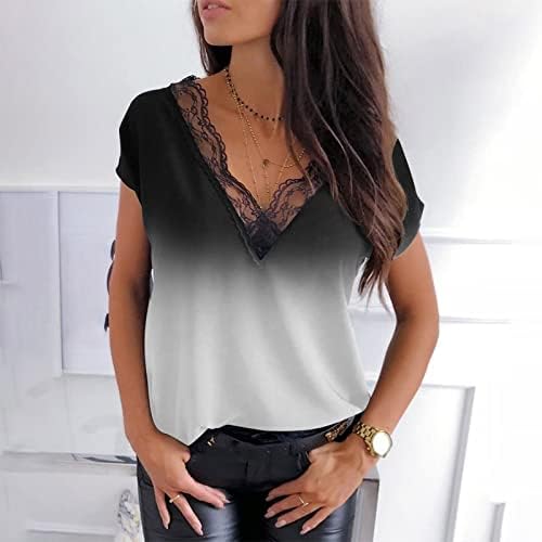 Jesen Ljetna grafička gornja majica za žensku odjeću kratkih rukava Trendi V izrez čipka pamučna bluza
