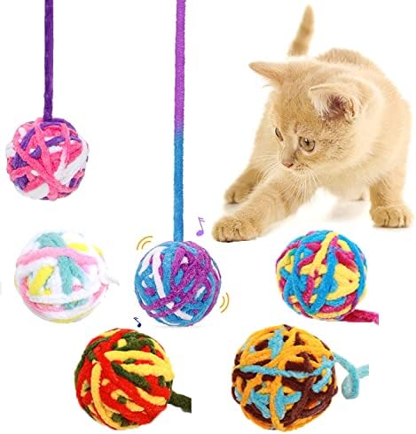 SUNYUM mačka pređa Lopta igračka sa zvonom, dugine vunene pređe lopte sa produženim repom Interaktivna mačka