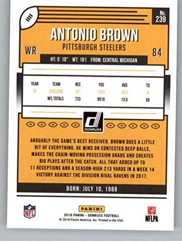 2018 Donruss Football 239 Antonio Brown Pittsburgh Steelers Službena NFL kartica za trgovanje