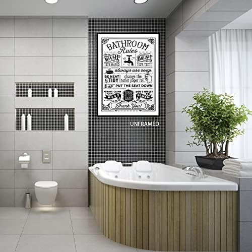 Vintage pravila kupatila dekor,smiješni znakovi postera za uređenje doma, dodajte neobičan Humor u svoj toalet, jednostavna Umjetnost platnenog zida za vaš toalet,12x16 inča Neuramljen