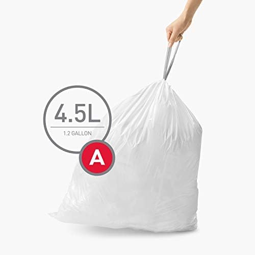 SimpleHuman koda Komadene vreće za smeće u dispenzernim paketima, 4,5 litara i kod C Custom Fit Custom Custom Torbe za smeće u pakovanju raspršivača, 10-12 litara / 2,6-3,2 galon, bijela - 60 obloga