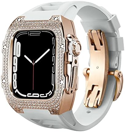Luksuzna futrola CNHKAU karbonska vlakna za Apple Watch Band 8 45mm metalni čelični dijamanti