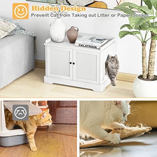 Giantex kućica za smeće za mačke-skriveni namještaj za toalet za mačke sa bočnim ulazom, odvojivi razdjelnik, Ormarić sa 2 vrata, jednostavna montaža, drvena kućica za kućne ljubimce za mačke za dnevni boravak spavaća soba
