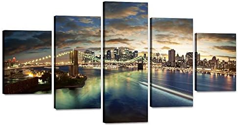 5 komada moderno zidno slikarstvo New York Brooklyn Bridge zidna Umjetnost pejzaž HD Prints Pictures multi Panel Giclee umjetničko djelo za dnevni boravak Kućni dekor drveni okvir rastegnut spreman za vješanje