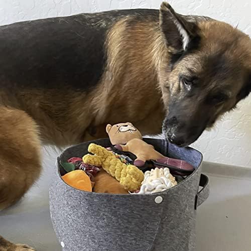 Jalousie Dog Toy Storage Basket Dog Toy Bin with Handle-Heavy Duty Thick Felt extra Bonus Squeaky Dog