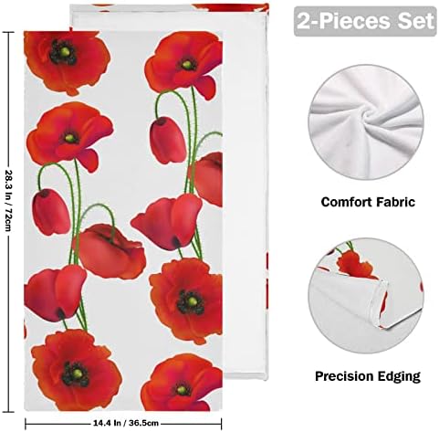 Shustary 2 pakovanje crvene makne ručnike za cvijeće za kupaonicu, vintage proljeće prekrasno cvjetno na
