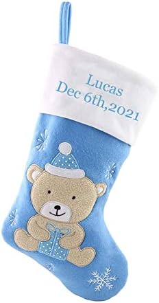 Prvo božićno čarapa Poštovani, personalizirani božićni čarapa sa nazivom vezom i rođendanskom datumu
