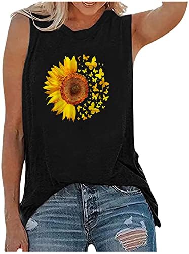 Suncokretorni rezervoar vrhovi žene Suncokreti Ispisuje ljetnu casual majicu bez rukava nadahnuća