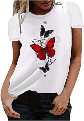 Majice leptira za žene Bijele ljetne vrhove kratkih rukava Grafičke mase, Ležerne prilike labave majice