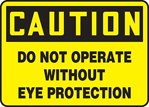 Accufform MEQM698VP znak, Oprez ne rade bez zaštite od očiju, 7 Dužina x 10 širina x 0,055 Debljina, plastika, 7 x 10 , crna na žutom obliku