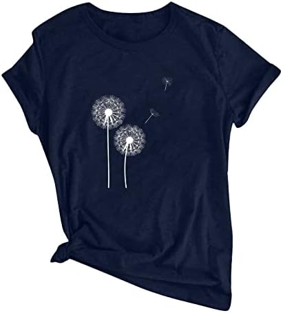 Ženska ležerna posada Crta majica Ljetni osnovni kratki rukav Dandelion Print T majica Bluza vrhovi