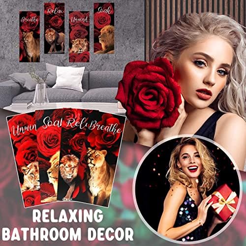 Xefinal set od 4 crvene ruže zbir zida crvene i crne kupaonice Dekor Relax Soak Odvijte dišite zidne umjetničke znakovnice za dnevni boravak rublja kupatilo, 10 x 4 inčni