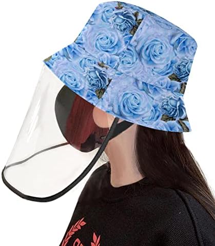 Zaštitni šešir za odrasle sa štitom za lice, ribarsko šešir protiv sunčeve kape, paunski pero ljubičasto plavo vintage