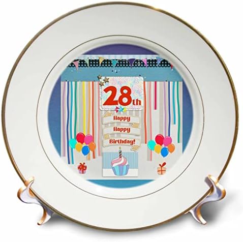 3Droza slika 28. rođendana, cupcake, svijeća, balona, ​​poklona, ​​streameri - ploče
