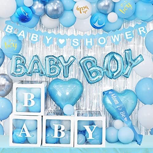 Dekoracija za bebe za dečko plave balone i to su dječački tema Party isporučuje kutije banner srebrne pozadine